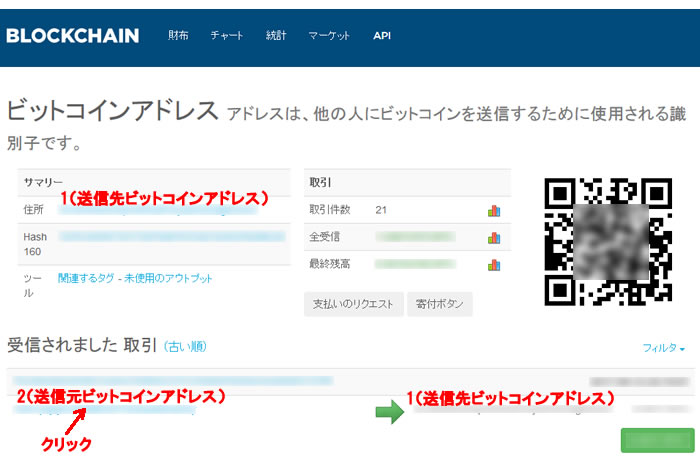 送金先アドレスの検索結果
