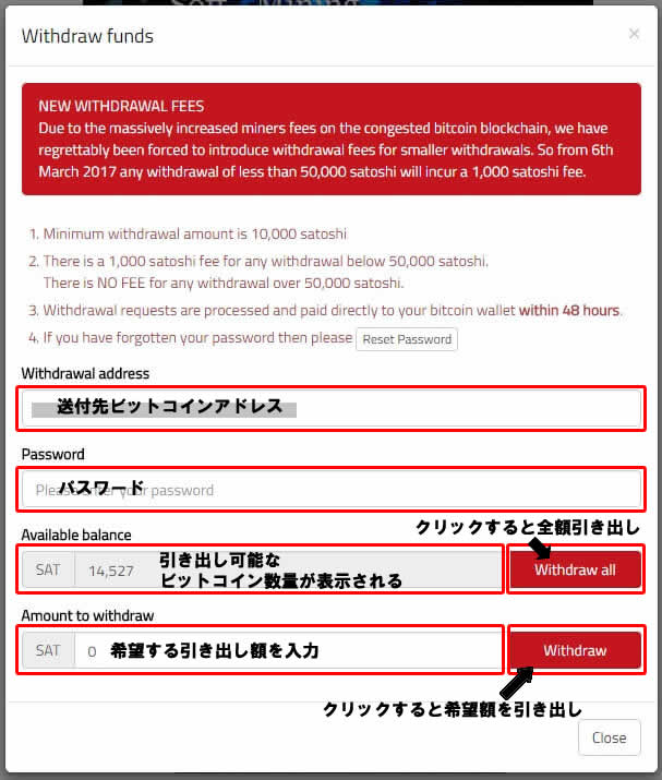 出金手順3（必要項目の入力）