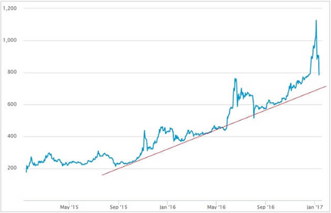 ビットコイン価格チャート(2015年5月～2017年1月)
